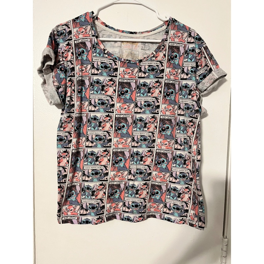Disney Lilo & Stitch Comic Strip Graphic T-Shirt Grey All Over Print XL